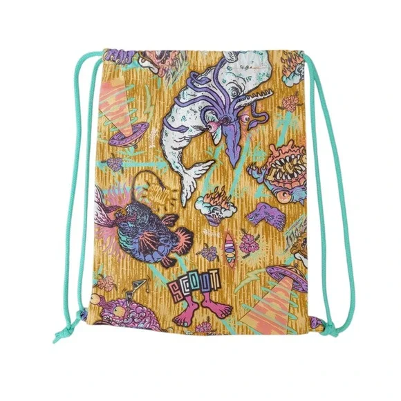 Scout Italy Cinch Drawstring Backpack Psychedelic Ocean Narwhal Squid Pool Bag - Picture 1 of 15